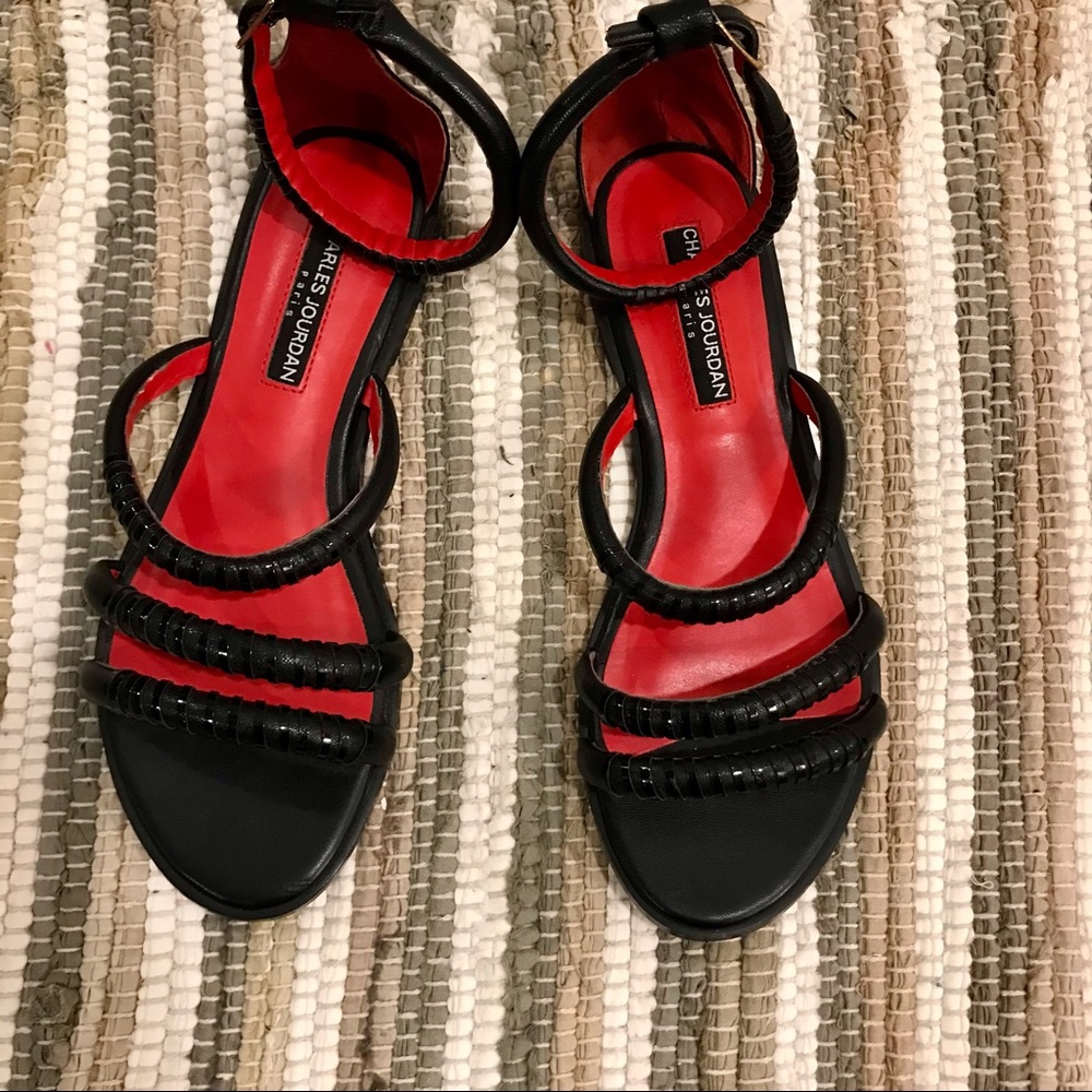 Charles Jourdan black leather ankle wrap sandals - Picture 9 of 15